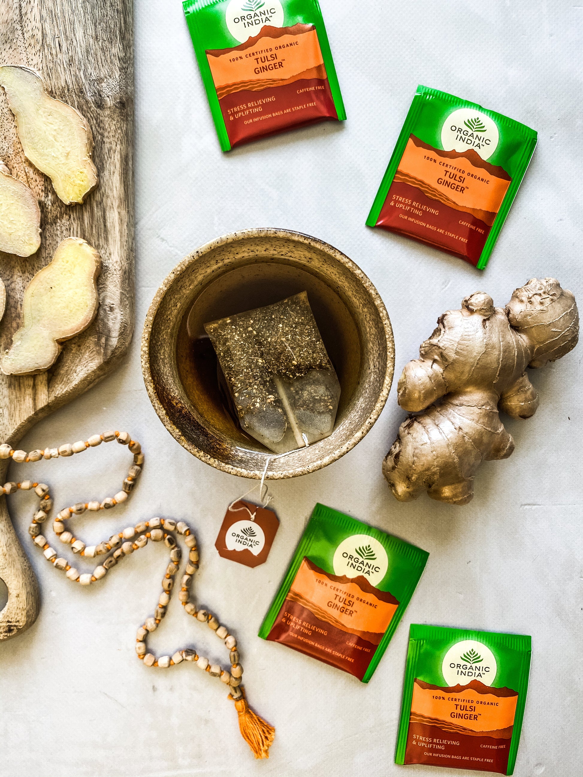 Tulsi Ginger, Tulsi tea, organic tea, tulsi, herbal tea, herbal infusions, sleep tea, turmeric tea, ashwagandha, holy basil, holy basil tea, green tea, lemon ginger tea, tea for sleep, moringa, ORGANIC INDIA, ORGANIC INDIA Australia, herbal supplements