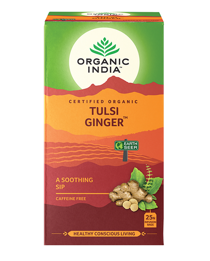 Tulsi Ginger, Tulsi tea, organic tea, tulsi, herbal tea, herbal infusions, sleep tea, turmeric tea, ashwagandha, holy basil, holy basil tea, green tea, lemon ginger tea, tea for sleep, moringa, ORGANIC INDIA, ORGANIC INDIA Australia, herbal supplements